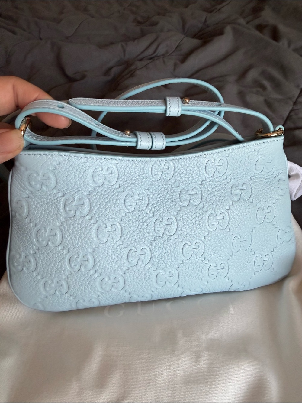 Gucci Light Blue Embossed Leather Shoulder Bag